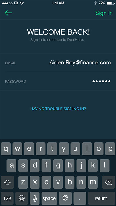 sign in page of an interview management App