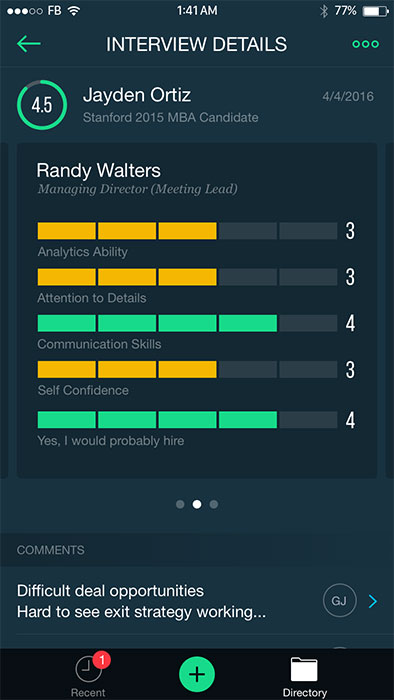 interview details screen of interview management App