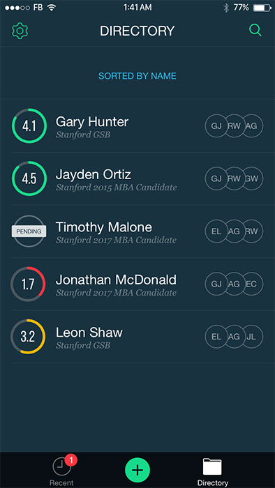 directory screen of interview management App