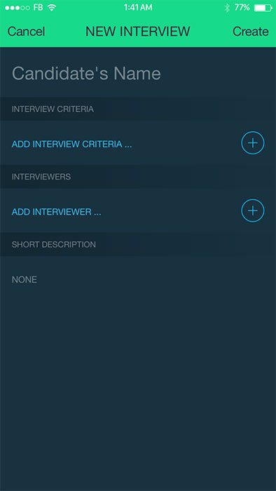 New interview screen of interview management app