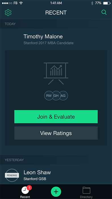 recent meeting screen of interview management app
