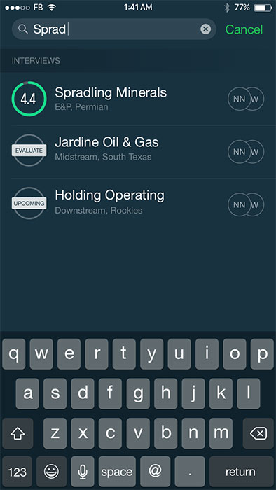 search bar of interview management app