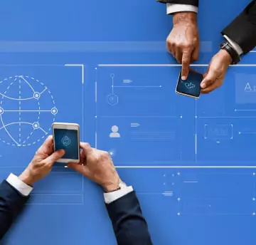 Two persons taking mobile in hand showing internet icon on mobile screen